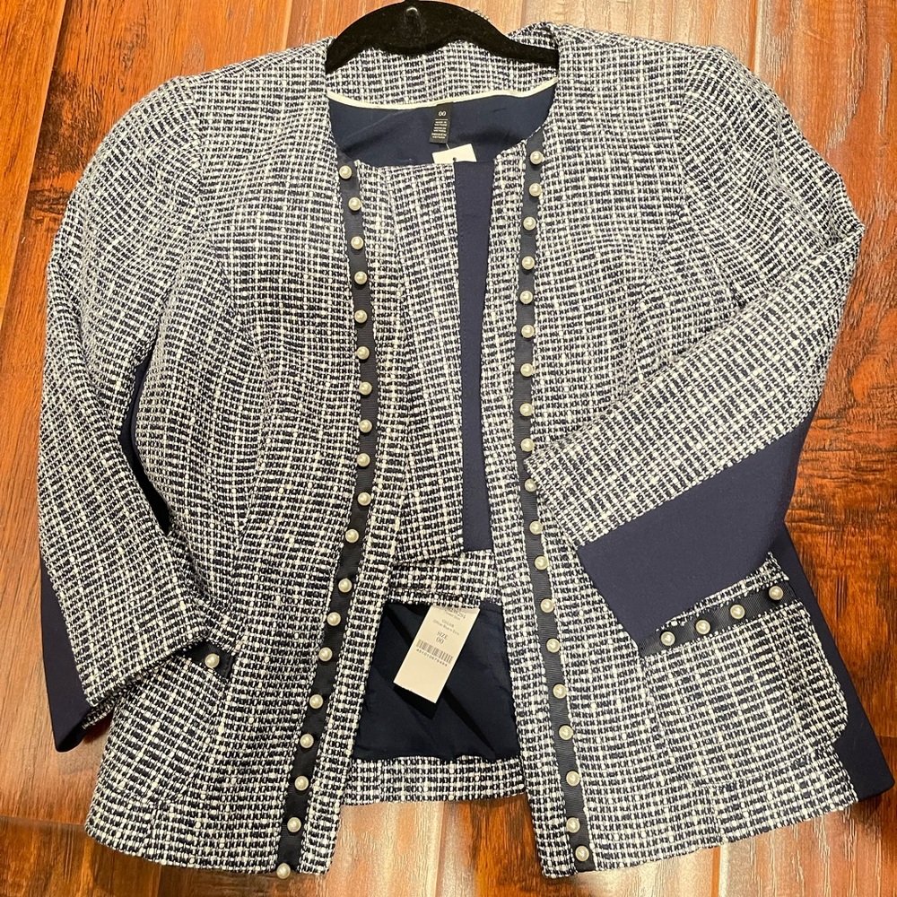 NWT Whbm Embellished Pearl Tweed Jacket & Pencil Skirt, 00 - Picture 8 of 9